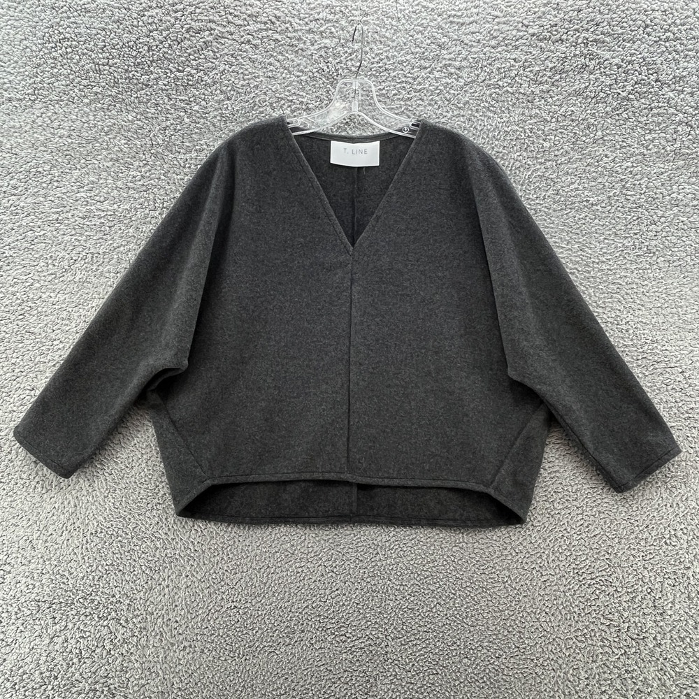T Line Sweater Womens Large Gray Wool Blend Relax Art Minimalist Canada Pullover